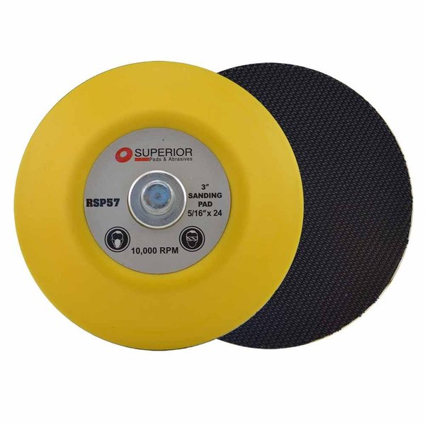 Superior Pads And Abrasives 3 Inch Hook & Loop Sanding Pad with 5/16 Inch-24 Threads RSP57